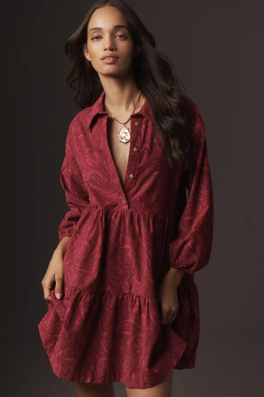 nwt ANTHROPOLOGIE MAEVE sz S The Bettina Tiered Mini dress Corduroy Edition - Picture 1 of 5